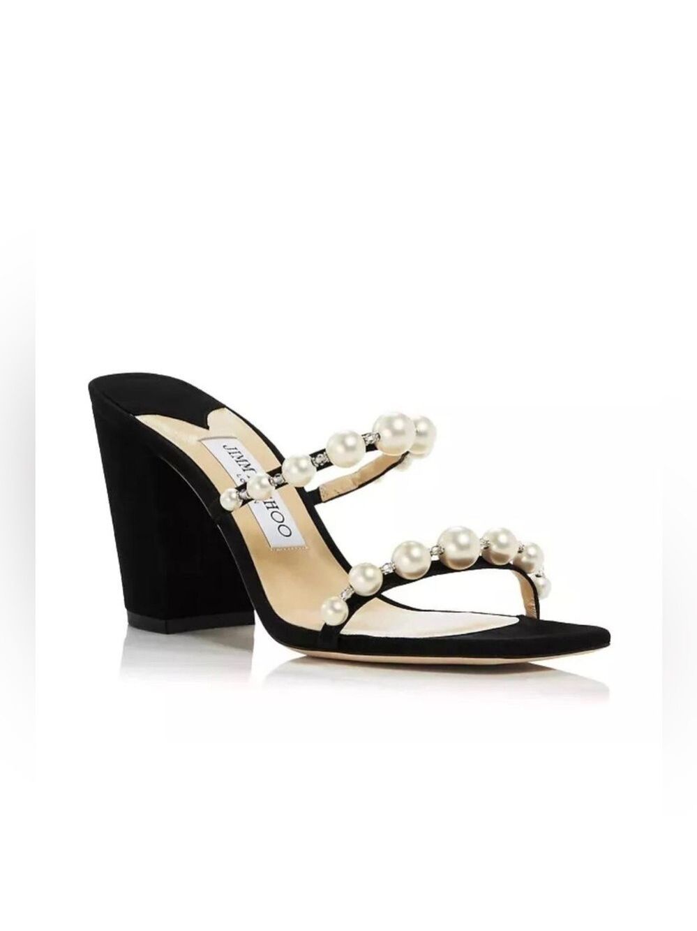 Jimmy Choo Amara 85mm Pearl Embellished Suede Heeled Sandals - NWT